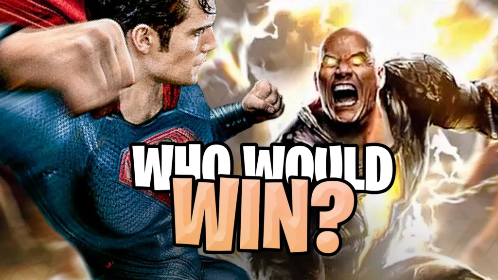 Superman and Black Adam facing off with "Who Would Win?" text between them